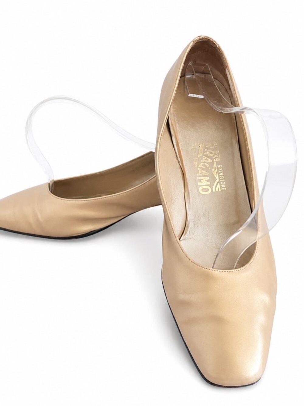 Salvatore Ferragamo Gold Leather Pumps – Size 10M | Classic Italian Luxury